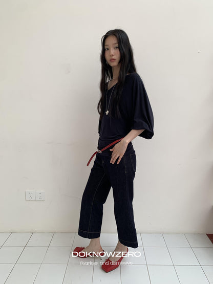 DKZ OFFICIAL Dark Blue Raw Denim Cropped Retro Women&