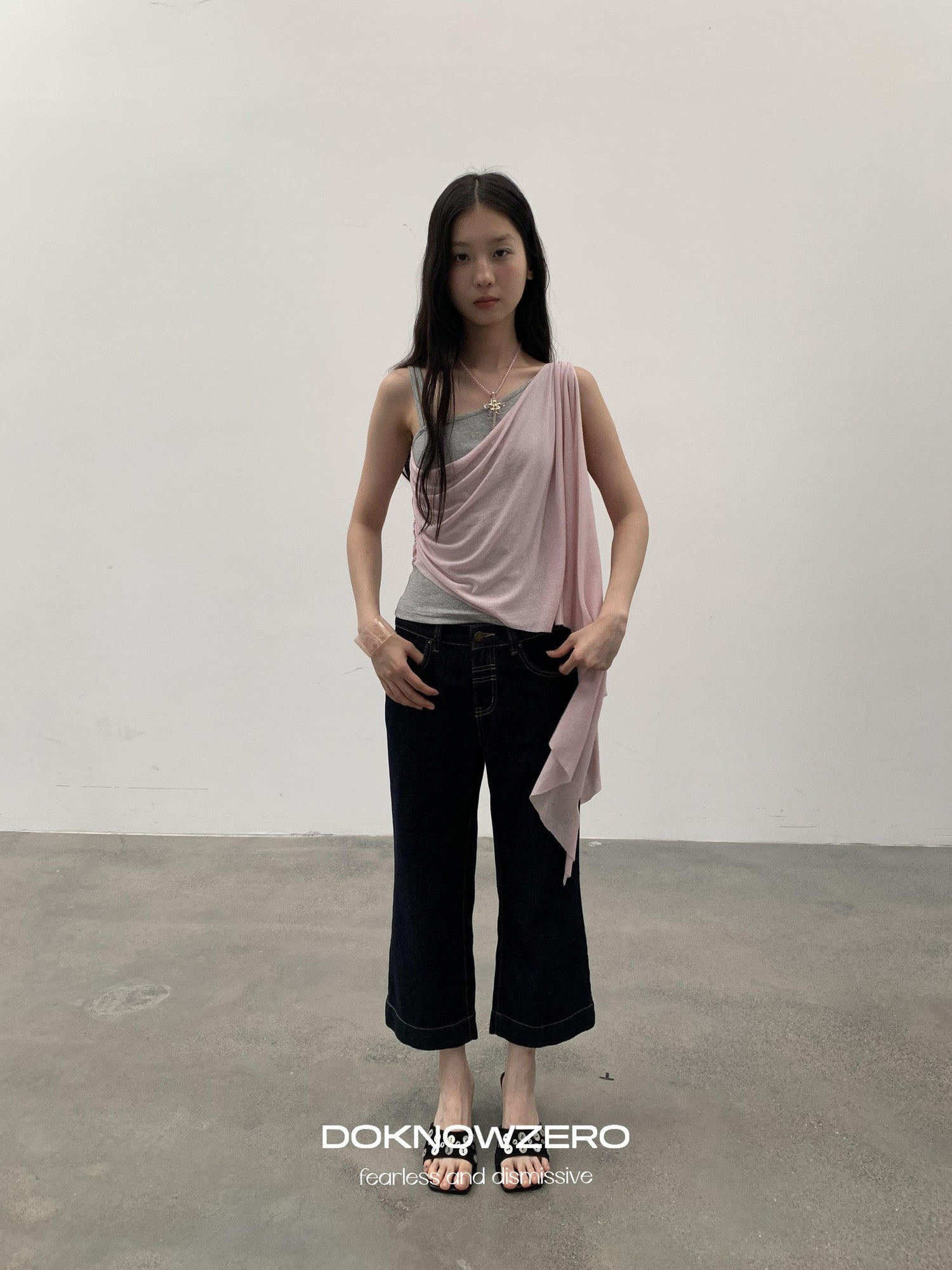 DKZ OFFICIAL Dark Blue Raw Denim Cropped Retro Women&