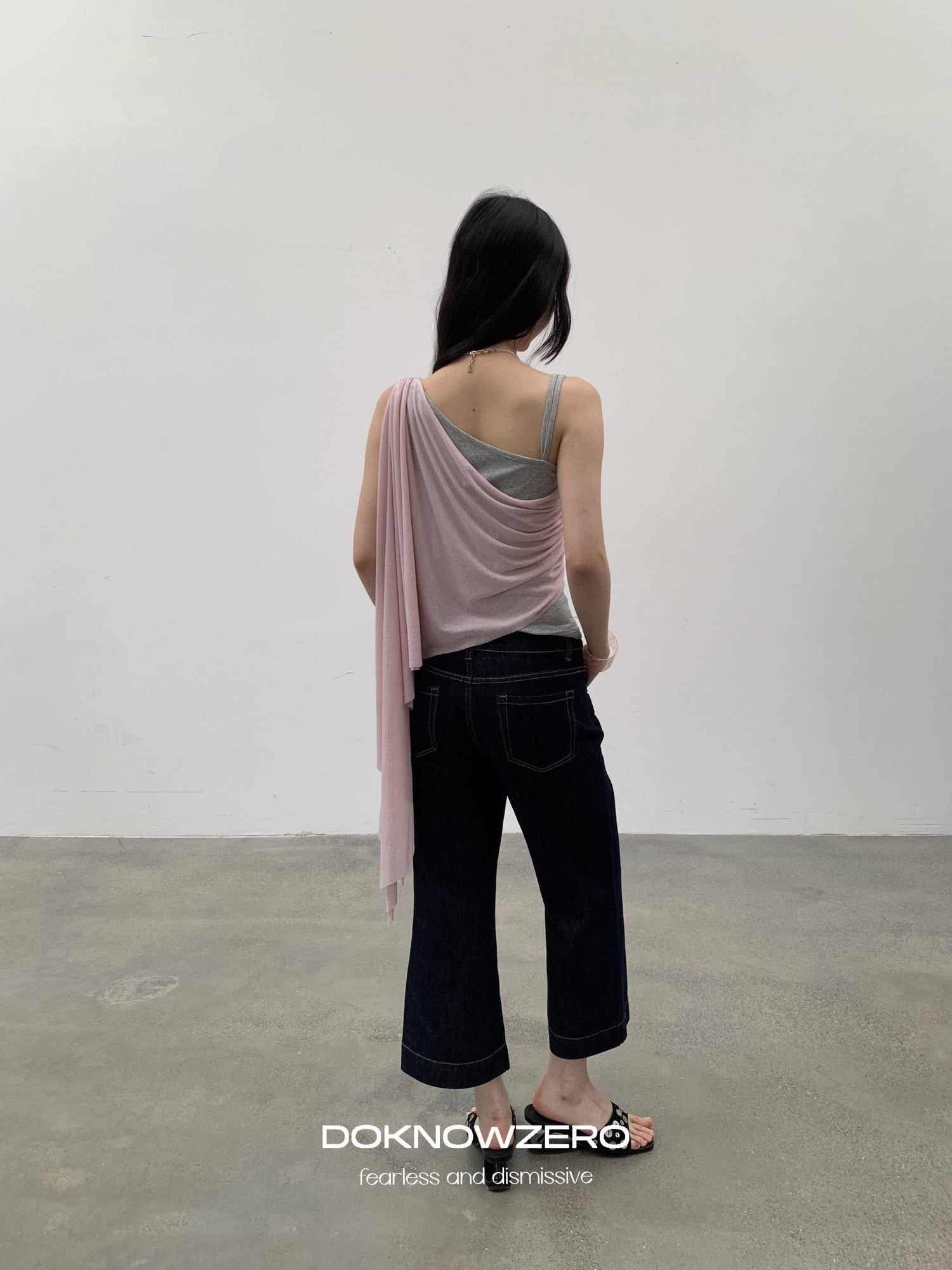 DKZ OFFICIAL Dark Blue Raw Denim Cropped Retro Women&