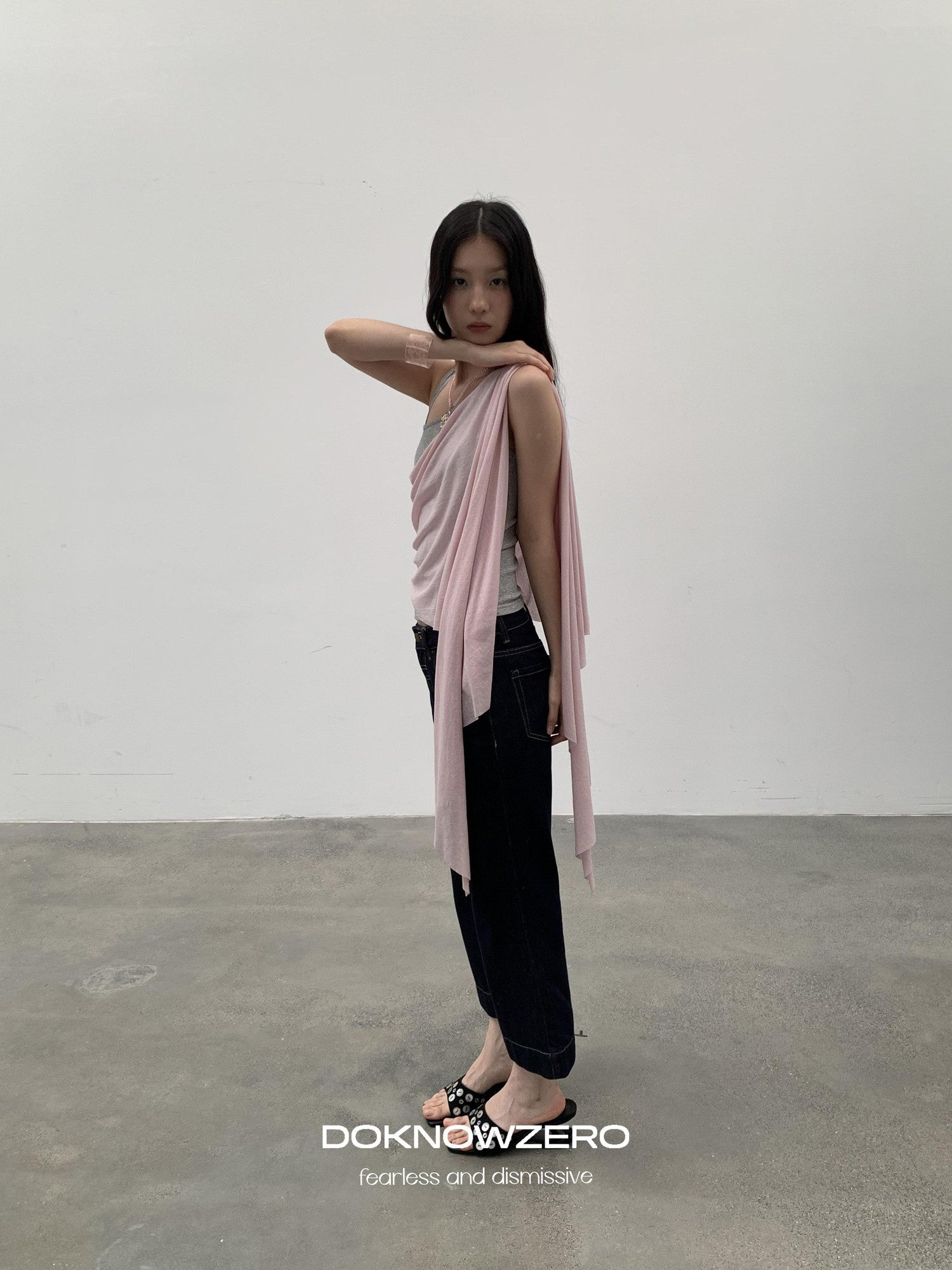 DKZ OFFICIAL Dark Blue Raw Denim Cropped Retro Women&