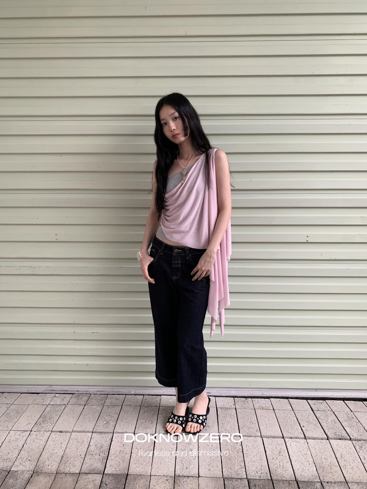 DKZ OFFICIAL Dark Blue Raw Denim Cropped Retro Women&