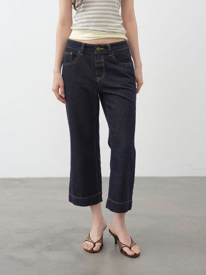 DKZ OFFICIAL Dark Blue Raw Denim Cropped Retro Women&