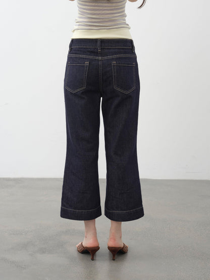 DKZ OFFICIAL Dark Blue Raw Denim Cropped Retro Women&