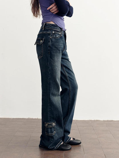 DKZ OFFICIAL Dark Blue Retro Cargo Pocket Women&