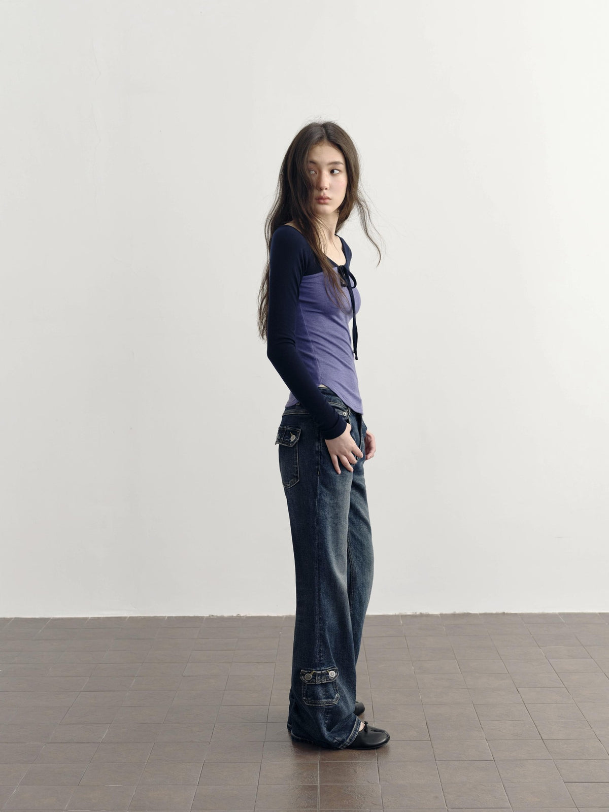 DKZ OFFICIAL Dark Blue Retro Cargo Pocket Women&