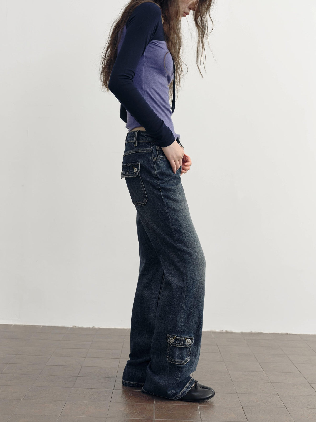 DKZ OFFICIAL Dark Blue Retro Cargo Pocket Women&