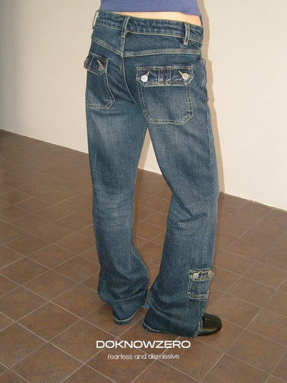 DKZ OFFICIAL Dark Blue Retro Cargo Pocket Women&
