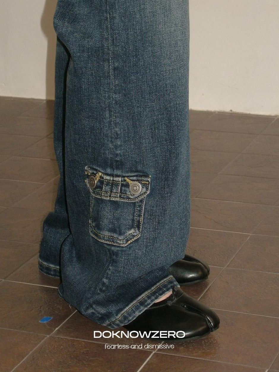 DKZ OFFICIAL Dark Blue Retro Cargo Pocket Women&
