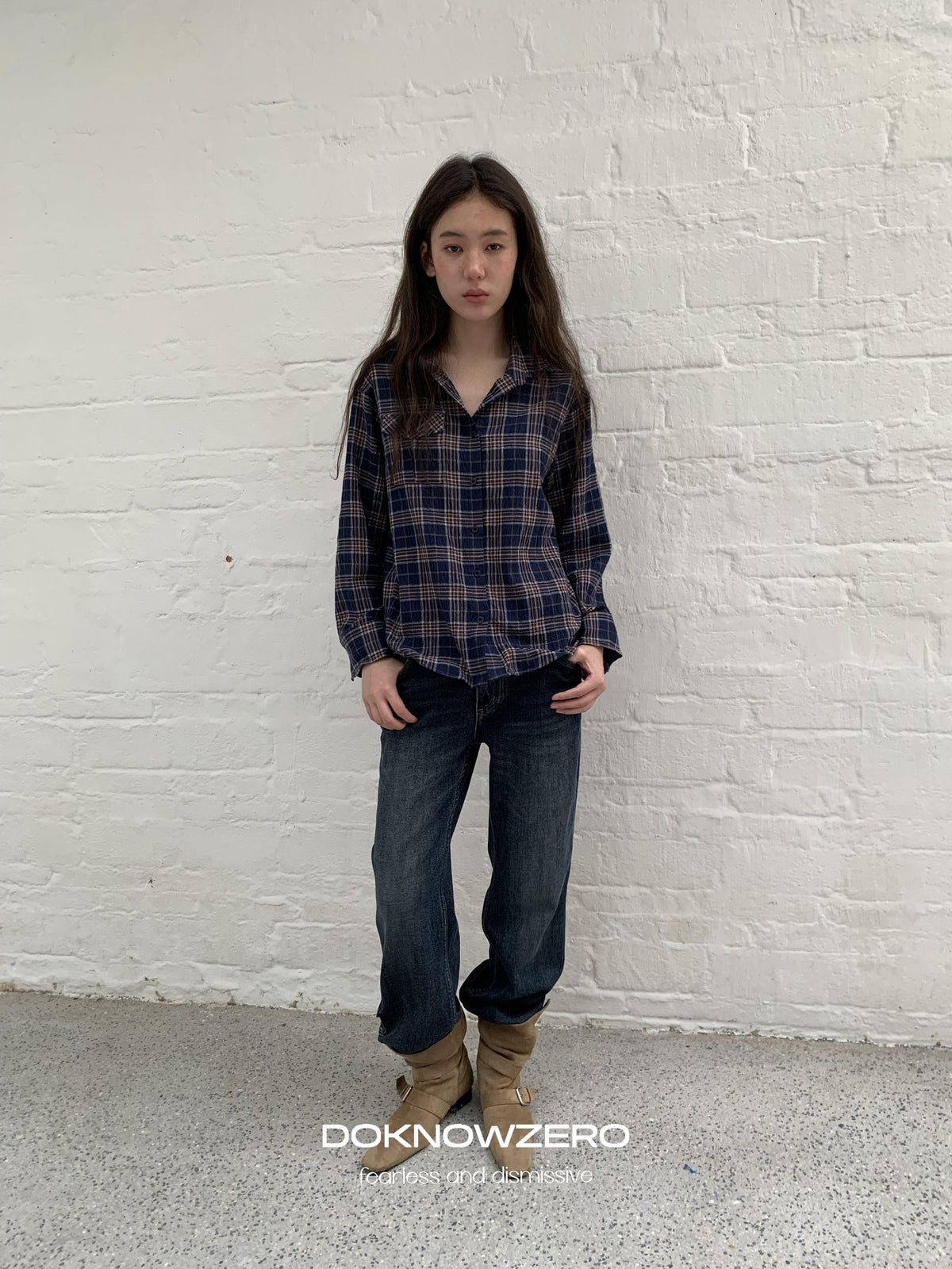 DKZ OFFICIAL Dark Blue Retro Cargo Pocket Women&
