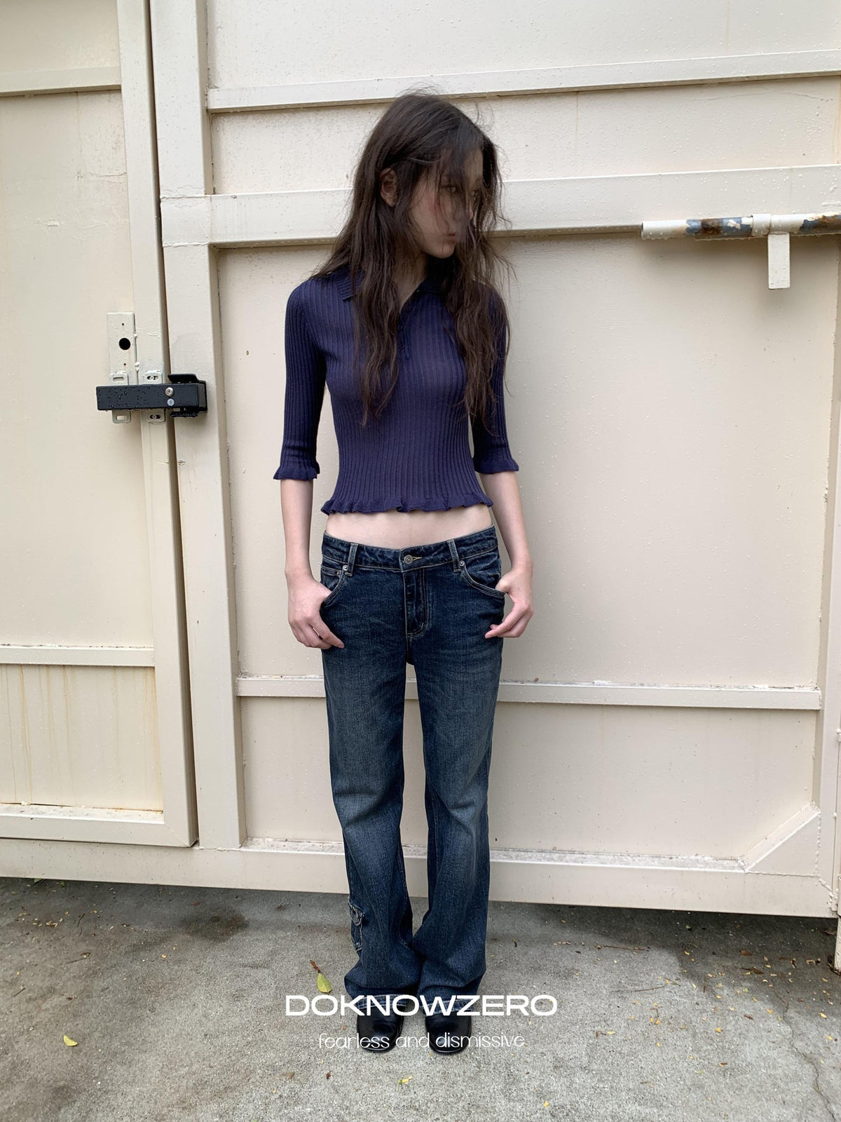 DKZ OFFICIAL Dark Blue Retro Cargo Pocket Women&