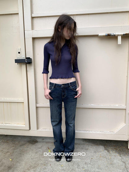 DKZ OFFICIAL Dark Blue Retro Cargo Pocket Women&