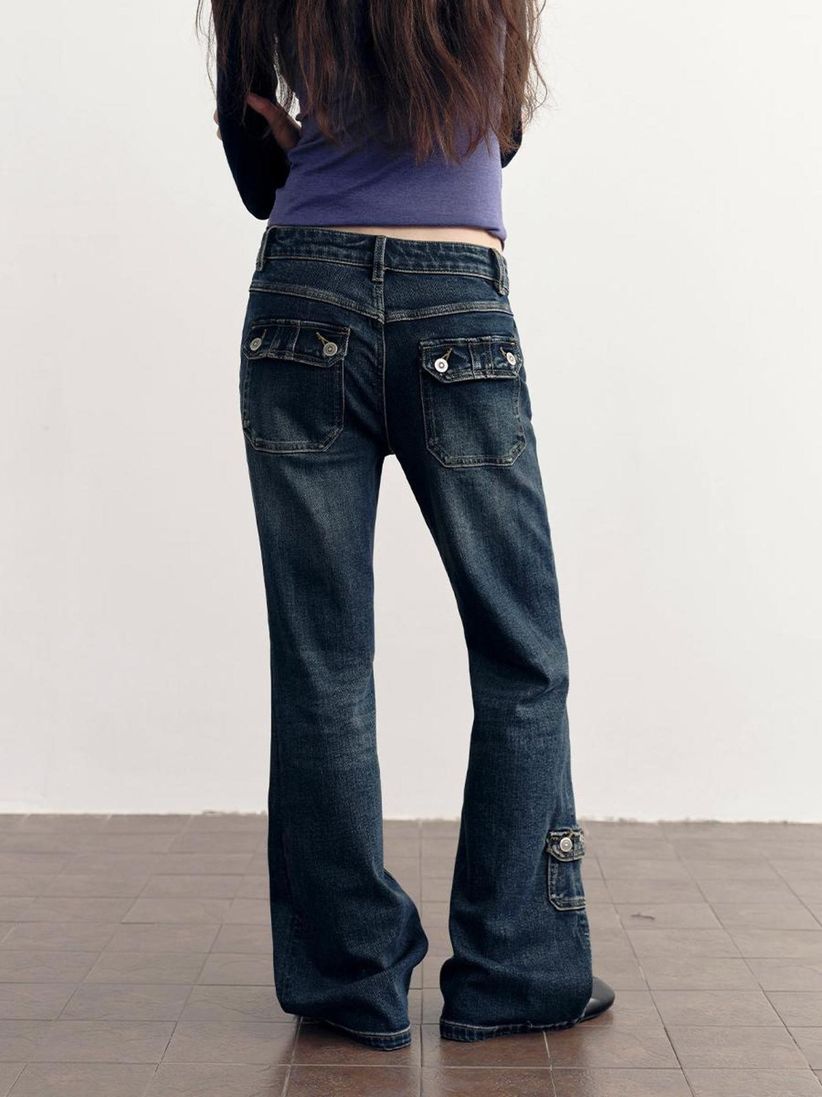 DKZ OFFICIAL Dark Blue Retro Cargo Pocket Women&