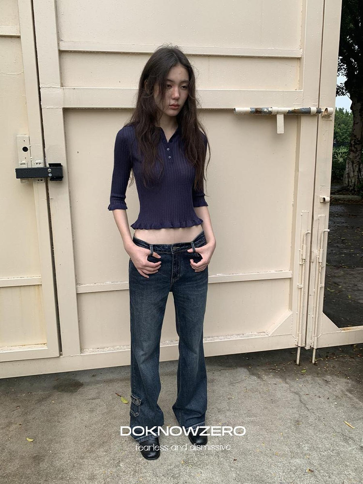 DKZ OFFICIAL Dark Blue Retro Cargo Pocket Women&