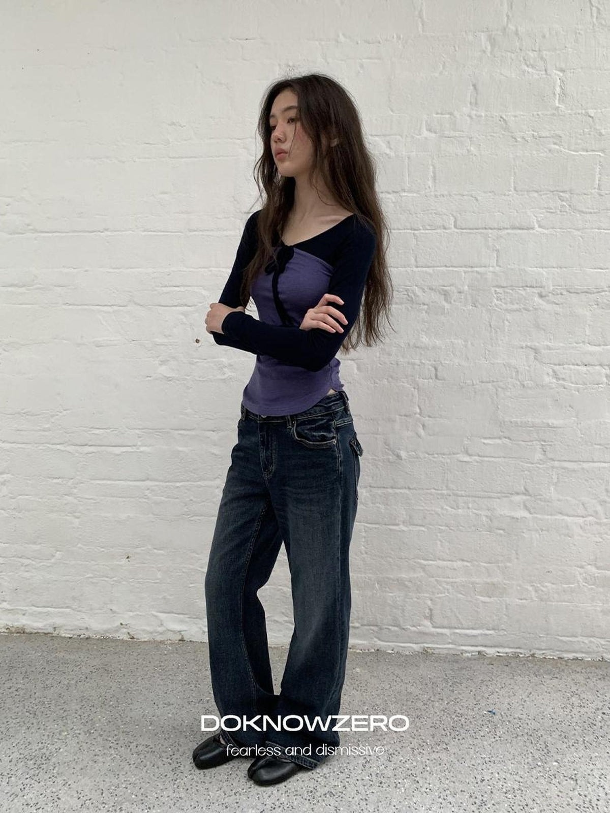 DKZ OFFICIAL Dark Blue Retro Cargo Pocket Women&