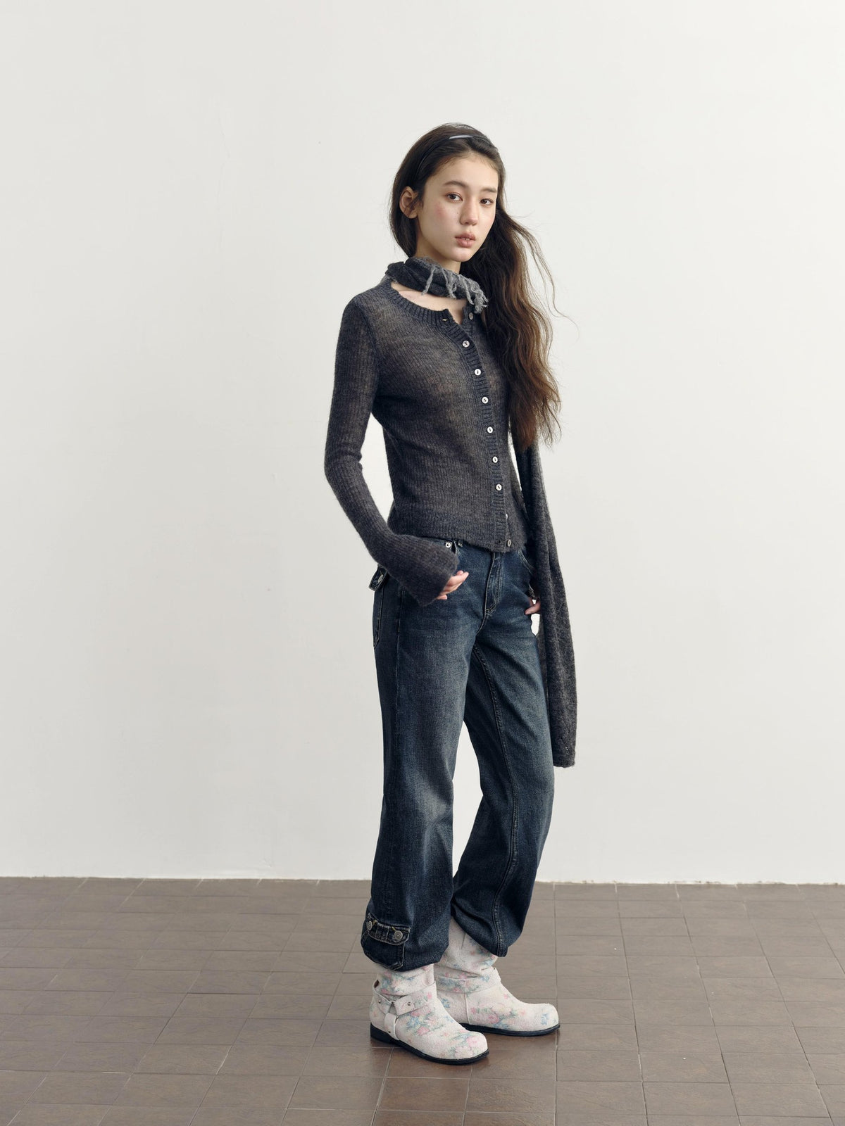 DKZ OFFICIAL Dark Blue Retro Cargo Pocket Women&
