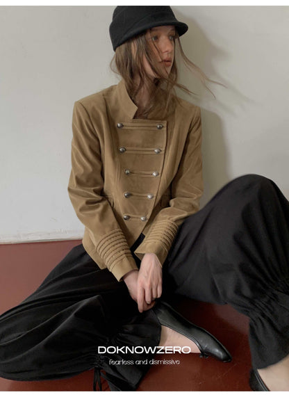 DKZ_OFFICIAL_Dark_Brown_Double_Breasted_Faux_Suede_Pu_Women&