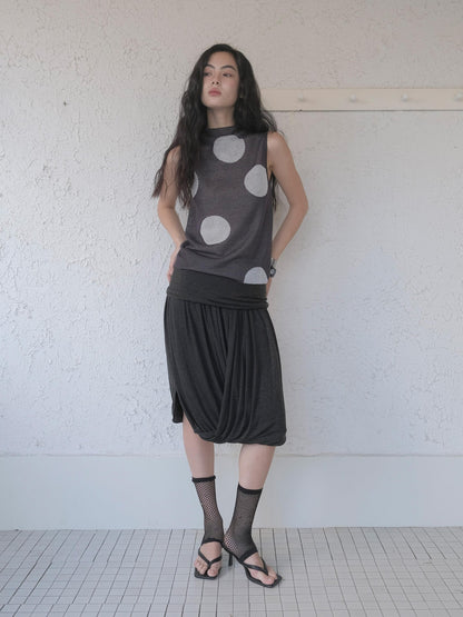 DKZ OFFICIAL Dark Gray Retro Polka Dot Slim Knit Racerback Women&