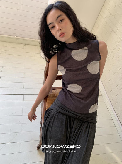DKZ OFFICIAL Dark Gray Retro Polka Dot Slim Knit Racerback Women&