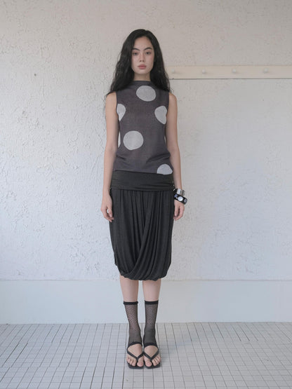 DKZ OFFICIAL Dark Gray Retro Polka Dot Slim Knit Racerback Women&