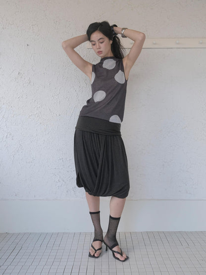 DKZ OFFICIAL Dark Gray Retro Polka Dot Slim Knit Racerback Women&
