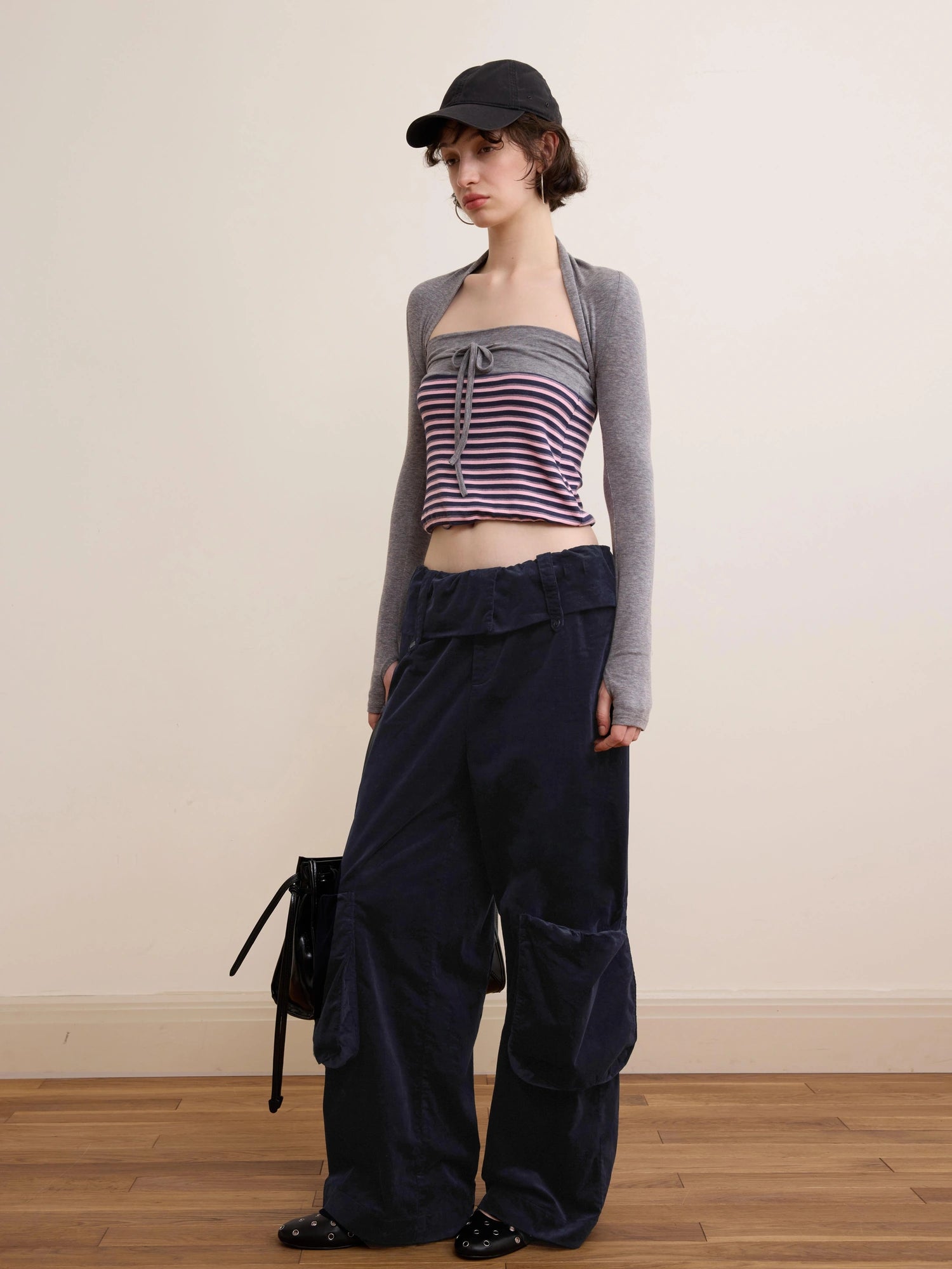 DKZ OFFICIAL Deep Blue Corduroy Wide Leg Work Pants For Women