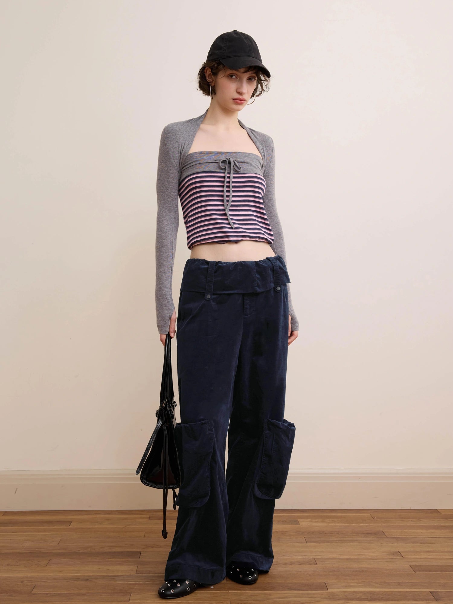 DKZ OFFICIAL Deep Blue Corduroy Wide Leg Work Pants For Women