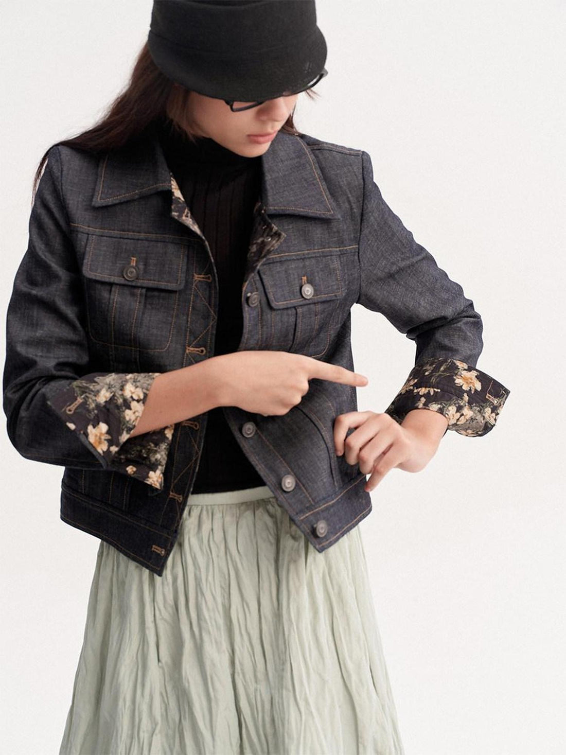 DKZ OFFICIAL Deep Blue Vintage Floral Print Button Front Women&
