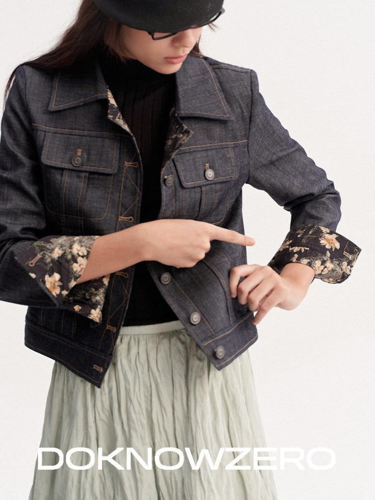 DKZ OFFICIAL Deep Blue Vintage Floral Print Button Front Women&