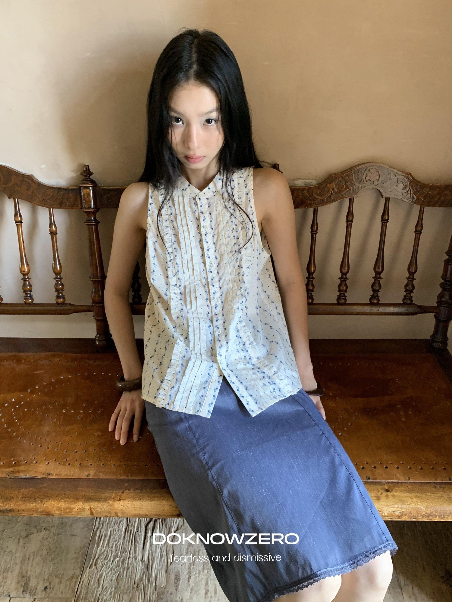DKZ OFFICIAL Deep Blue Vintage Straight Mid Waist Women&