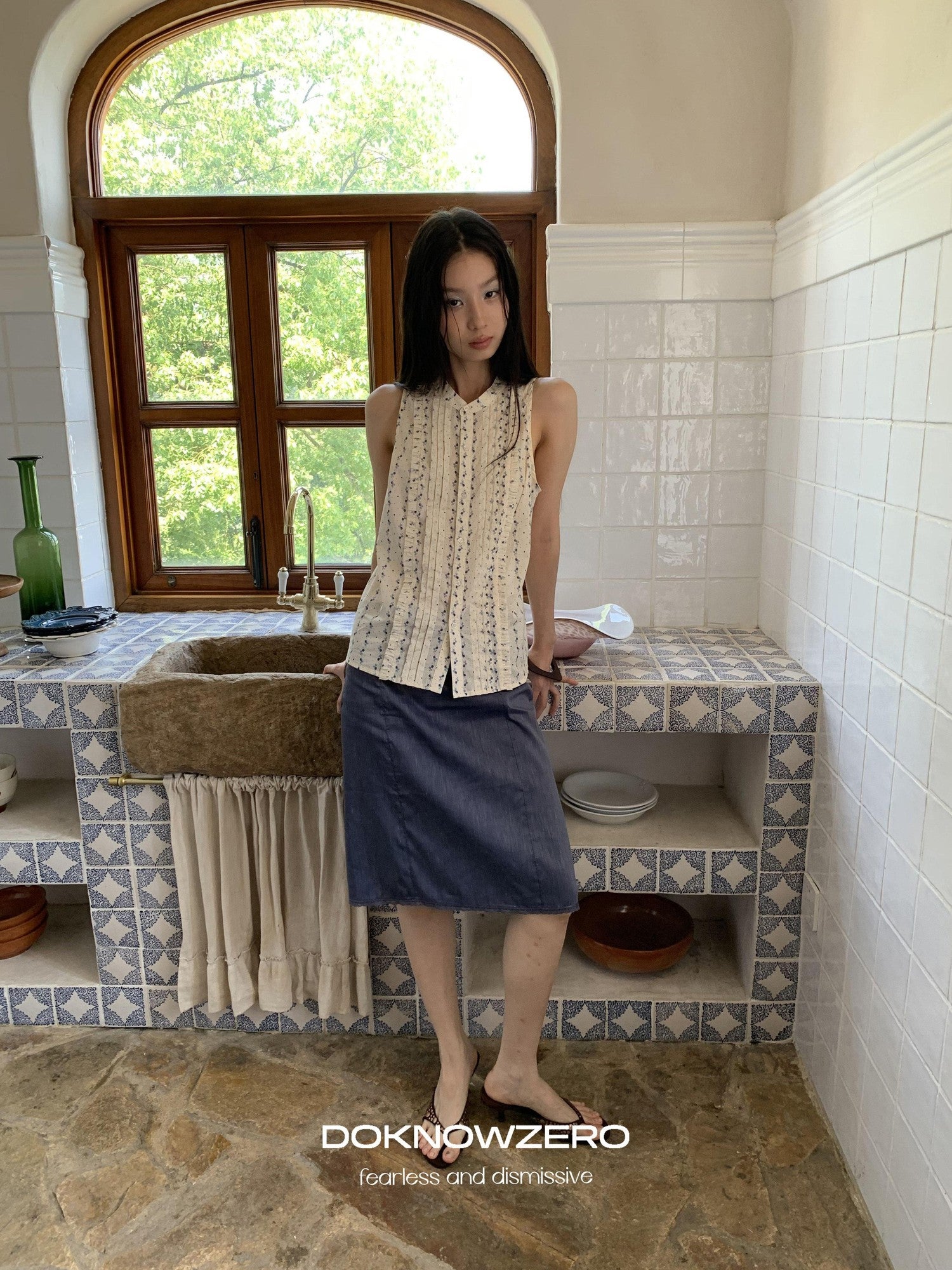 DKZ OFFICIAL Deep Blue Vintage Straight Mid Waist Women&