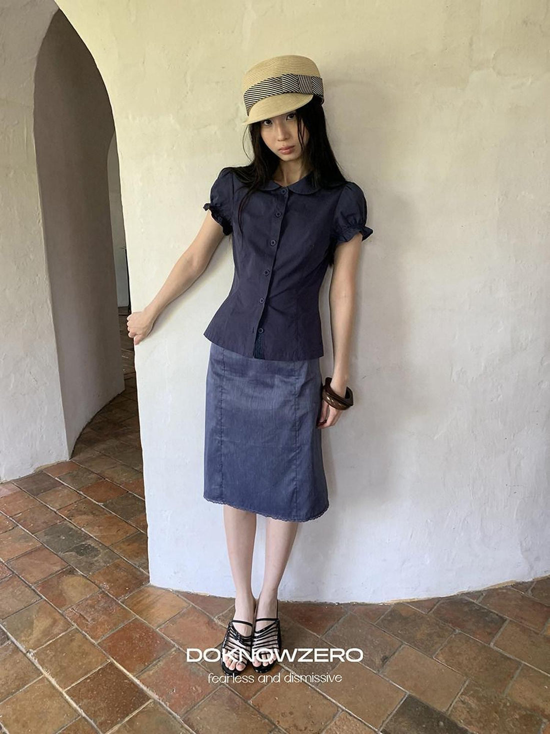 DKZ OFFICIAL Deep Blue Vintage Straight Mid Waist Women&