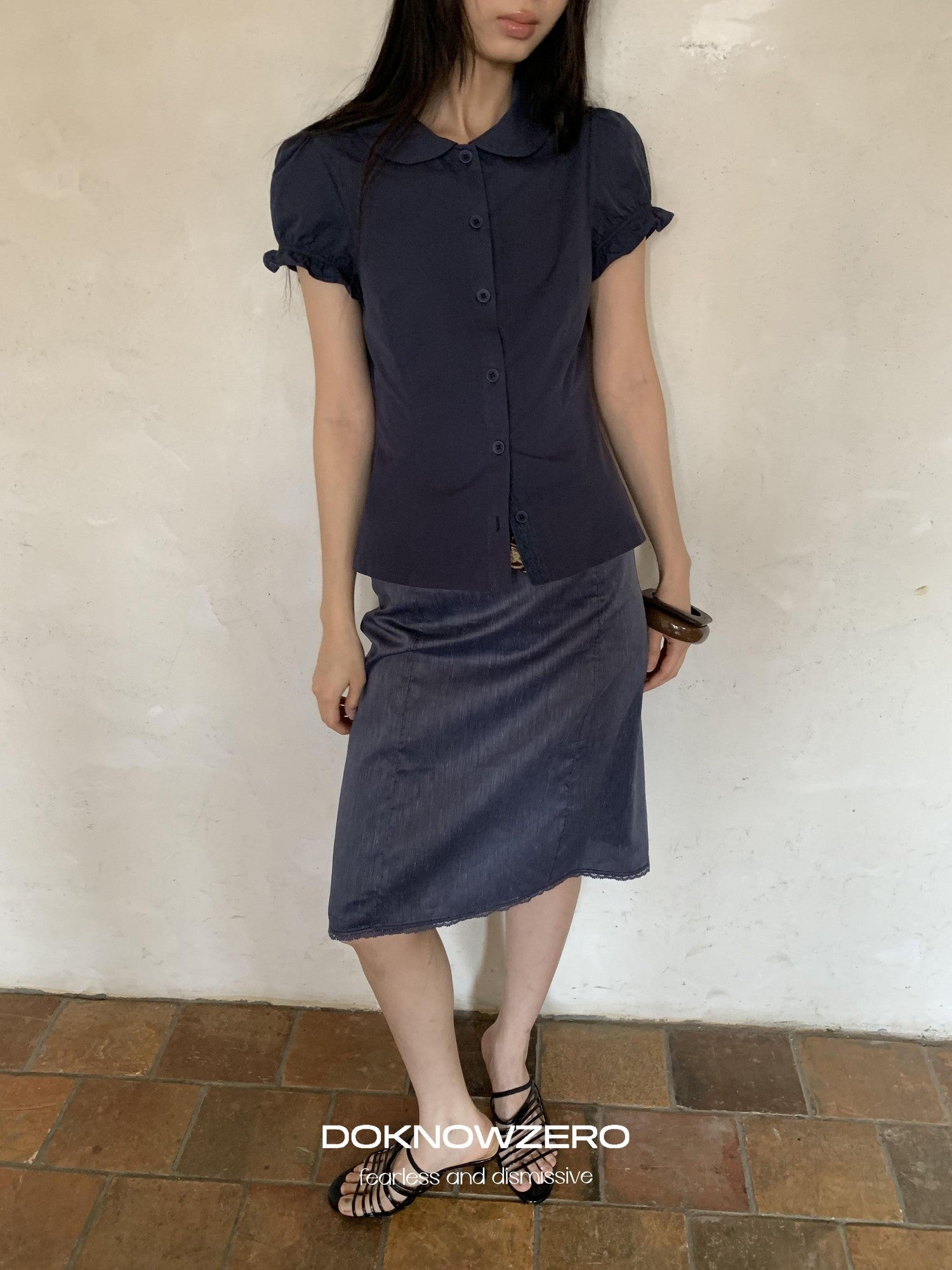DKZ OFFICIAL Deep Blue Vintage Straight Mid Waist Women&