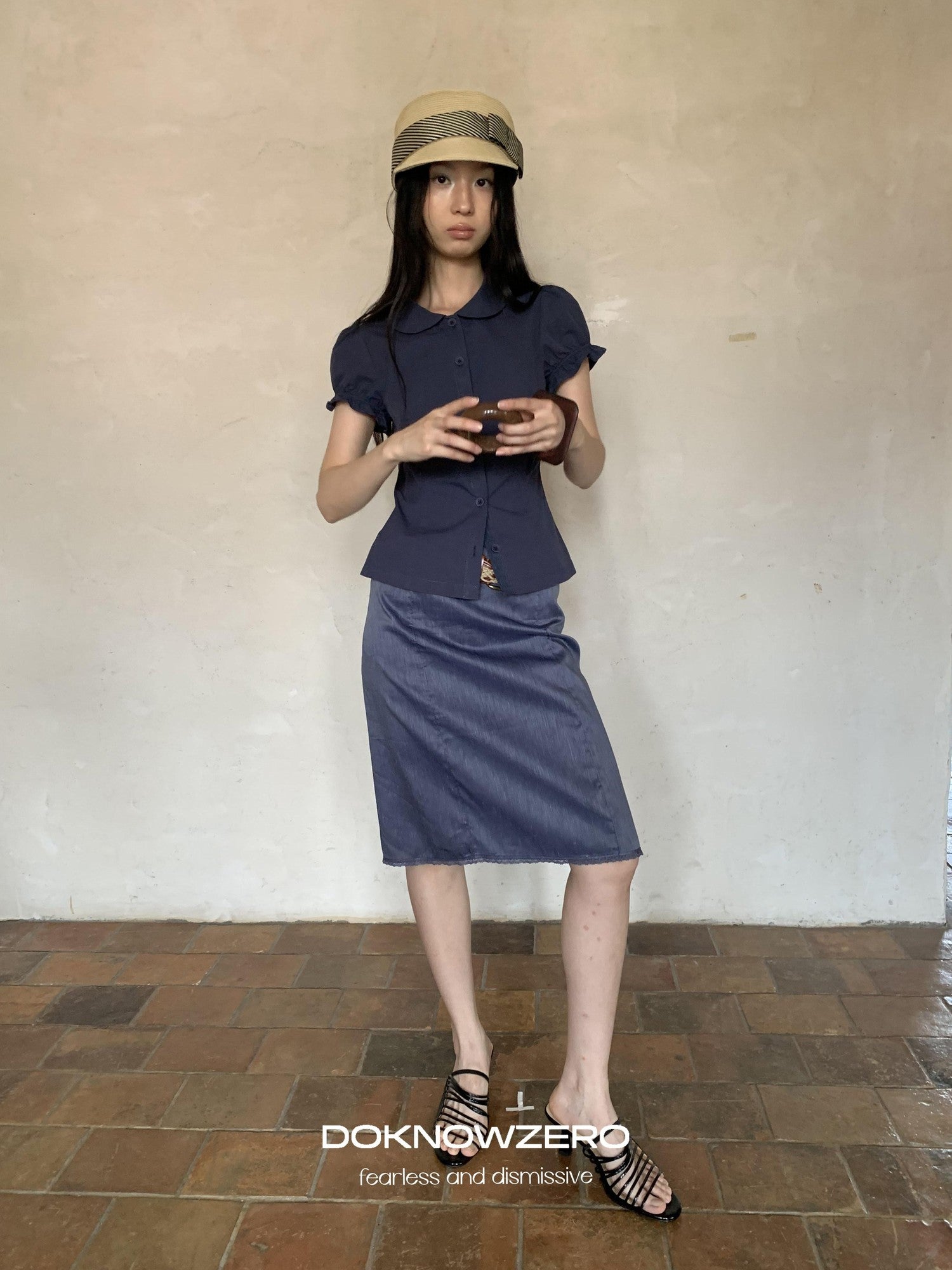 DKZ OFFICIAL Deep Blue Vintage Straight Mid Waist Women&