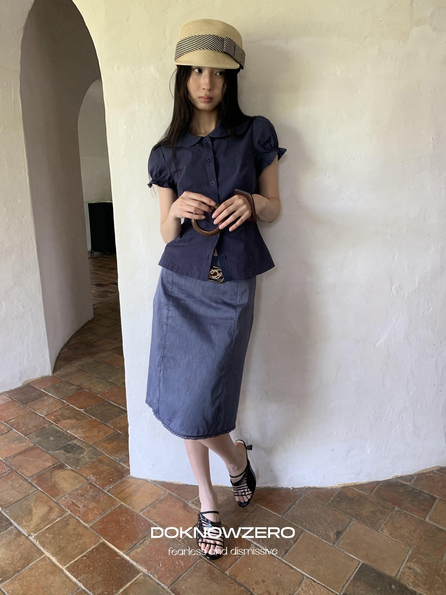 DKZ OFFICIAL Deep Blue Vintage Straight Mid Waist Women&