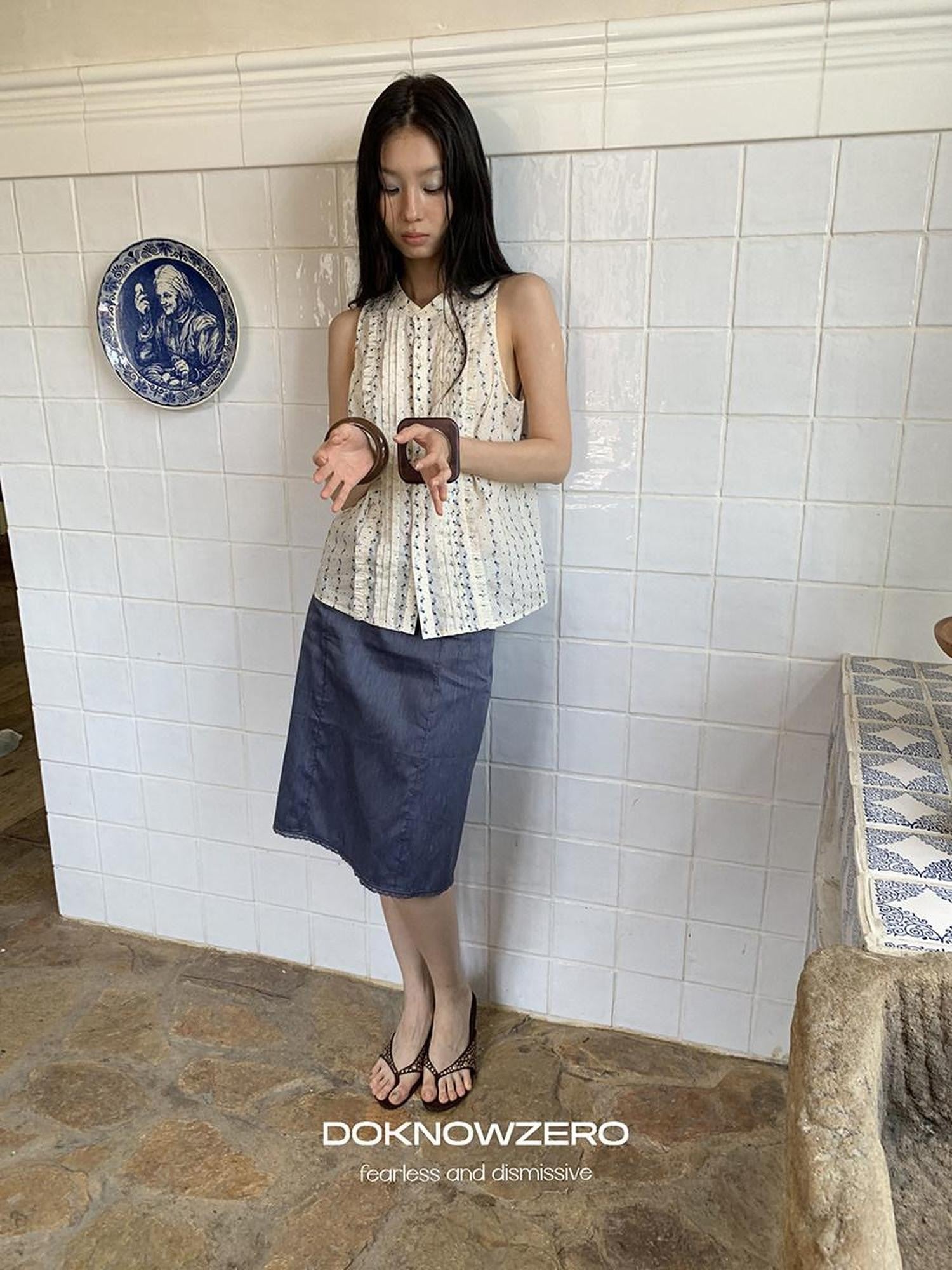 DKZ OFFICIAL Deep Blue Vintage Straight Mid Waist Women&