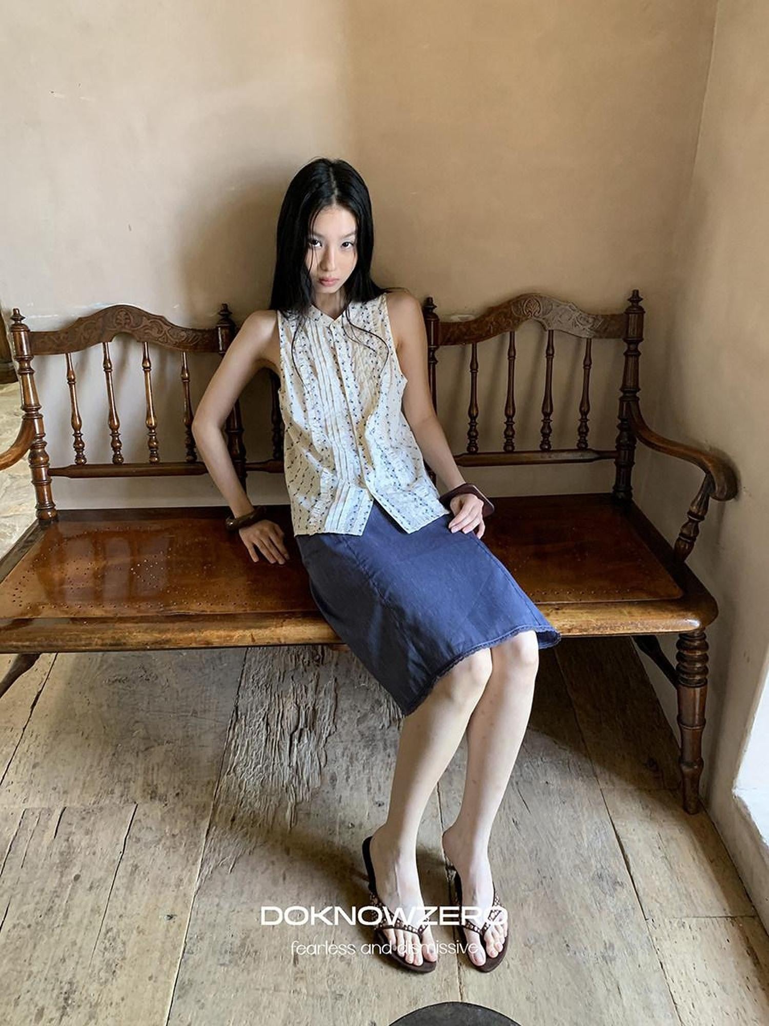 DKZ OFFICIAL Deep Blue Vintage Straight Mid Waist Women&