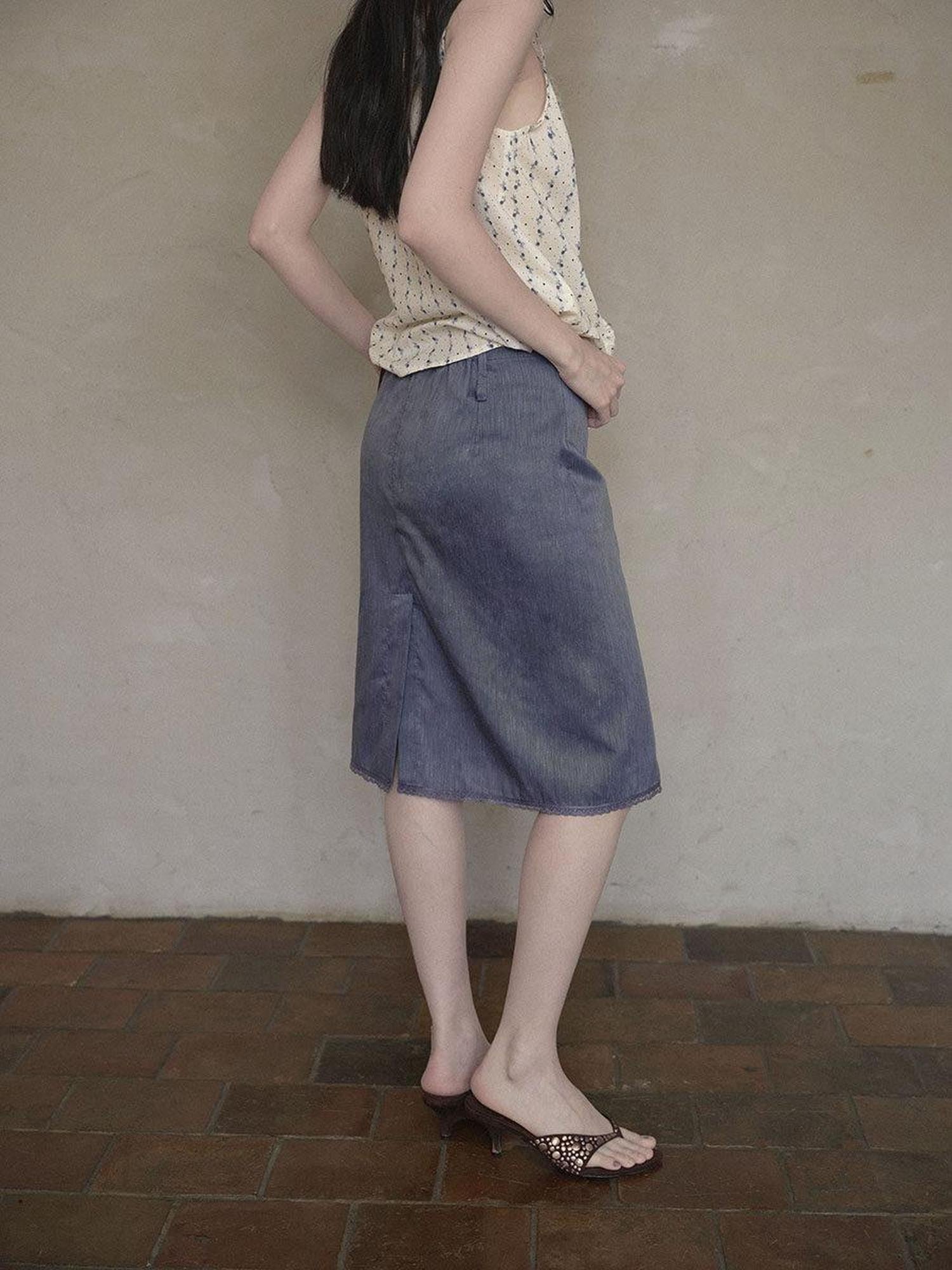 DKZ OFFICIAL Deep Blue Vintage Straight Mid Waist Women&