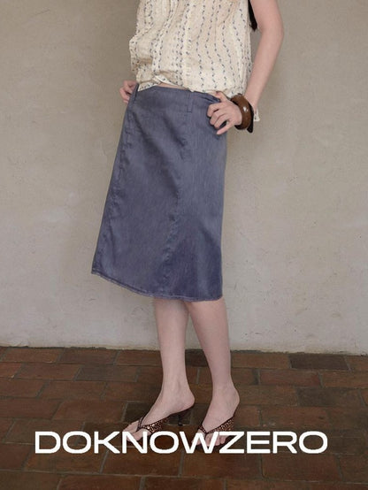 DKZ OFFICIAL Deep Blue Vintage Straight Mid Waist Women&
