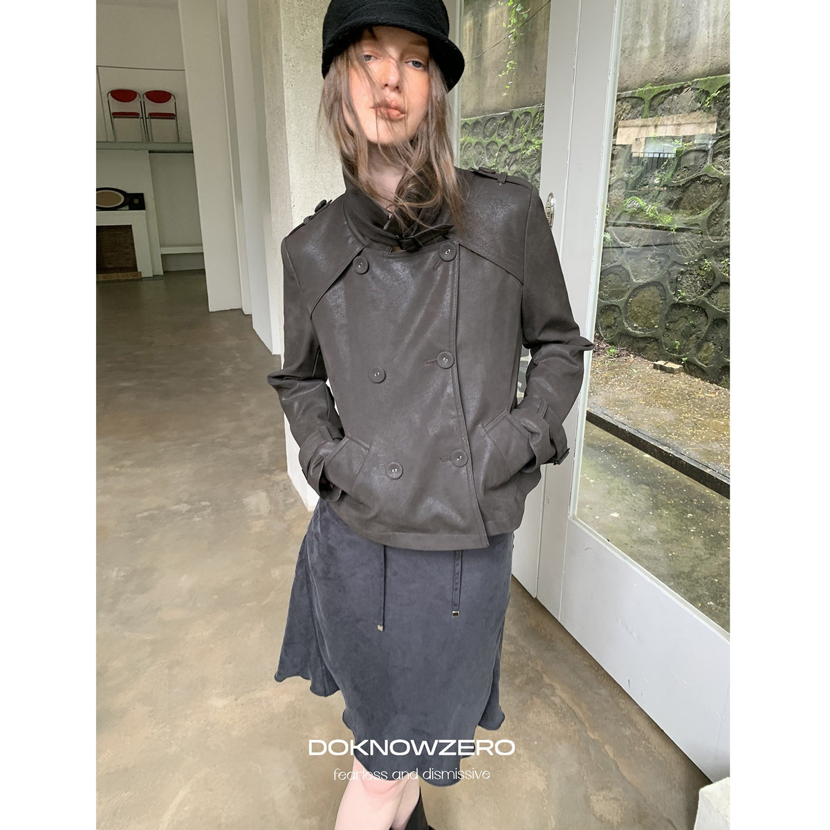 DKZ_OFFICIAL_Deep_Brown_Vintage_Double_Breasted_Straight_Cut_Women&