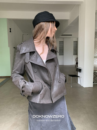 DKZ OFFICIAL Deep Brown Vintage Double Breasted Straight Cut Women&
