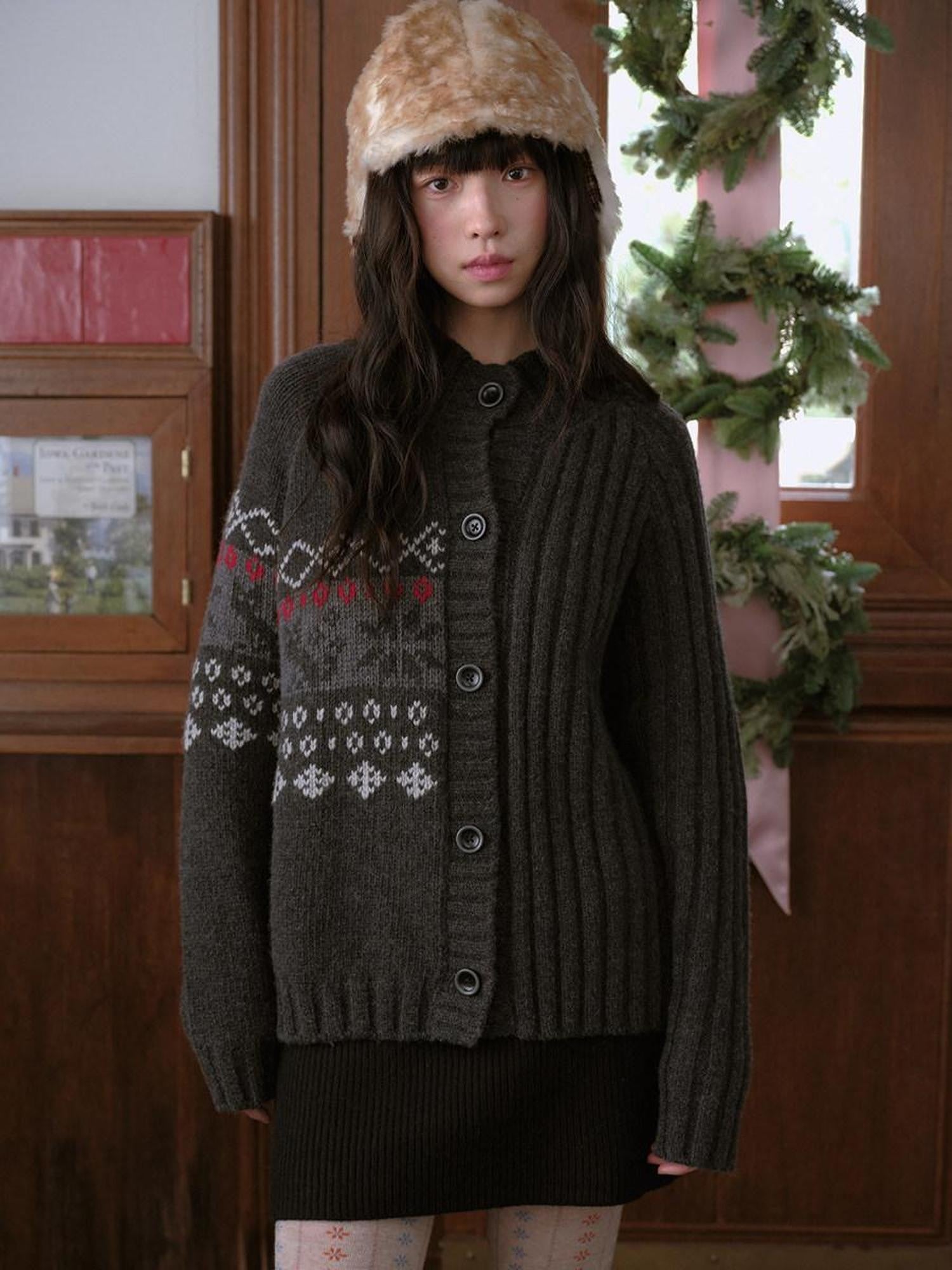 DKZ OFFICIAL Deep Gray Fair Isle Jacquard Print Women&