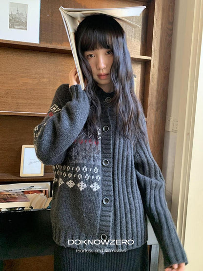 DKZ OFFICIAL Deep Gray Fair Isle Jacquard Print Women&
