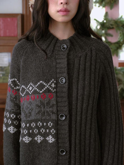 DKZ OFFICIAL Deep Gray Fair Isle Jacquard Print Women&