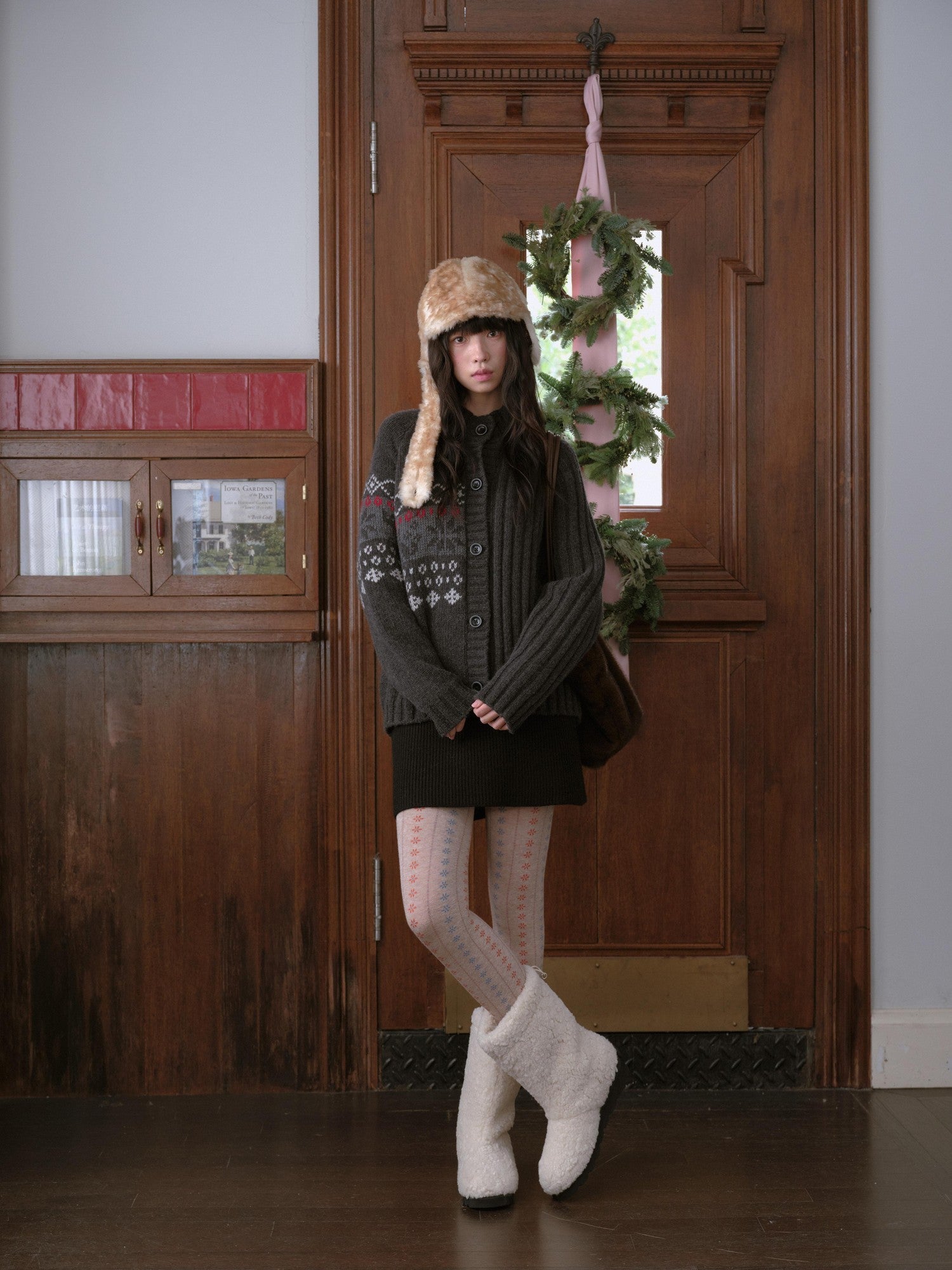 DKZ OFFICIAL Deep Gray Fair Isle Jacquard Print Women&