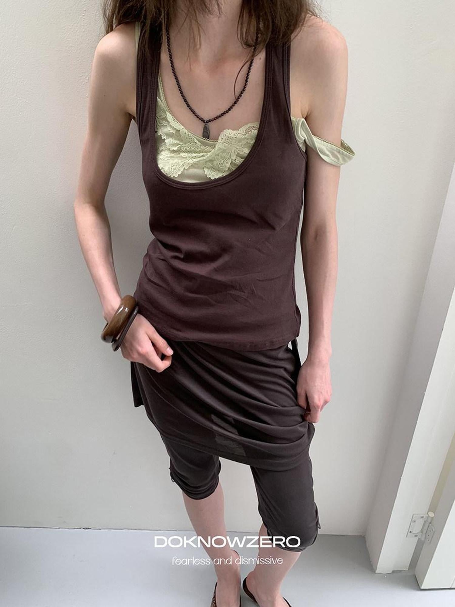 DKZ OFFICIAL Deep Gray Mesh Drawstring Vintage Straight Women&