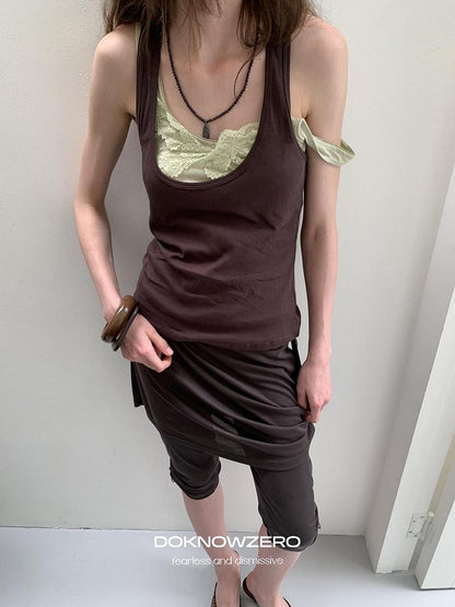DKZ OFFICIAL Deep Gray Mesh Drawstring Vintage Straight Women&