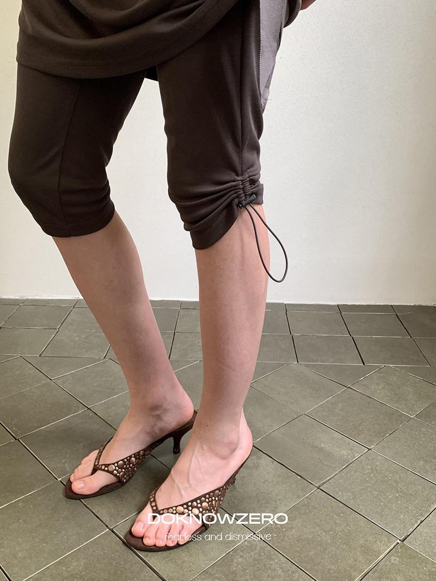 DKZ OFFICIAL Deep Gray Mesh Drawstring Vintage Straight Women&
