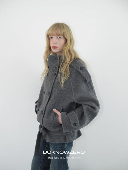 DKZ OFFICIAL Deep Gray Stand Collar Double Breasted Doubleface Women&