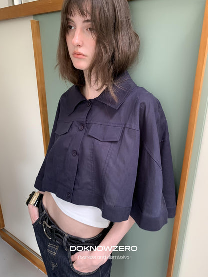 DKZ OFFICIAL Deep Navy Cape Style Loose Layered Buttoned Women&