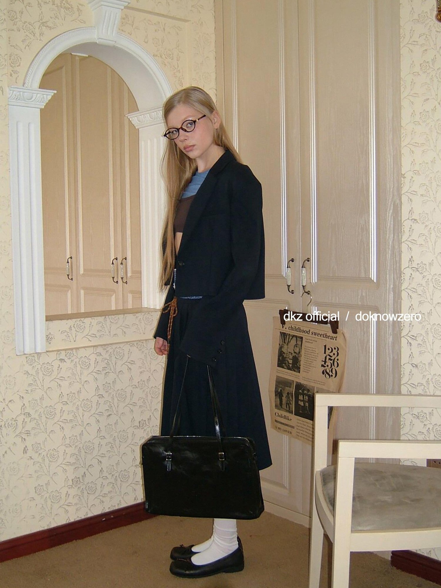 DKZ OFFICIAL Deep Navy Notch Lapel Structured Cut Single Button Cropped Women&